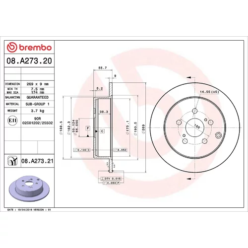 Brzdový kotúč BREMBO 08.A273.21