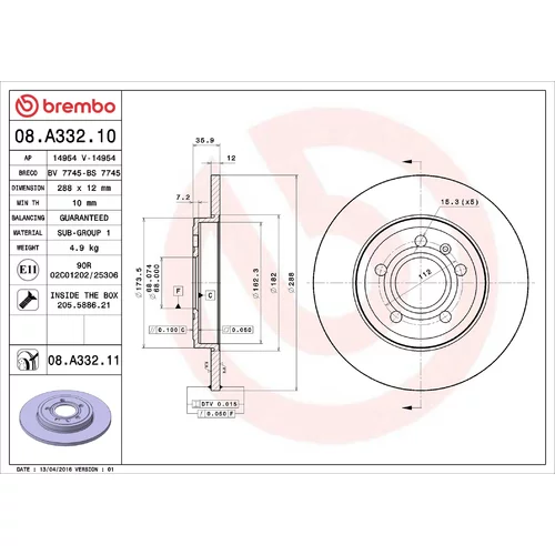 Brzdový kotúč BREMBO 08.A332.11