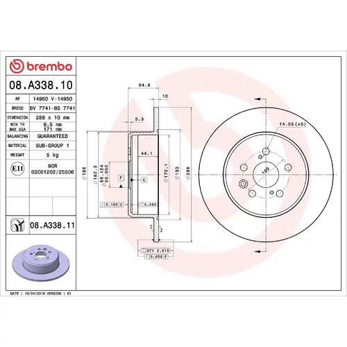 Brzdový kotúč BREMBO 08.A338.11