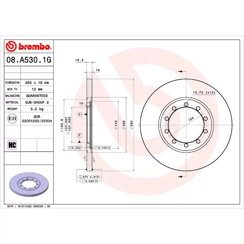 Brzdový kotúč BREMBO 08.A530.1G