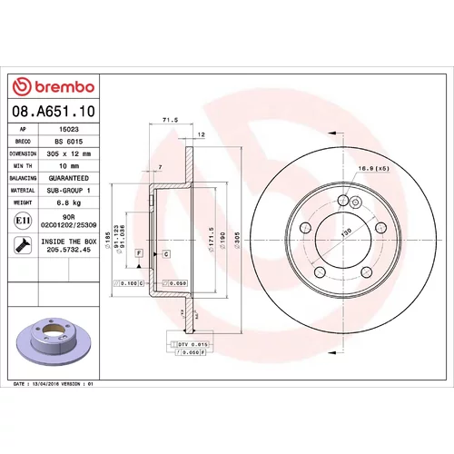 Brzdový kotúč BREMBO 08.A651.10