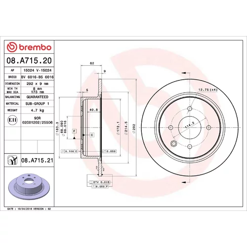 Brzdový kotúč BREMBO 08.A715.20