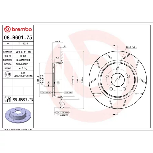 Brzdový kotúč BREMBO 08.B601.75