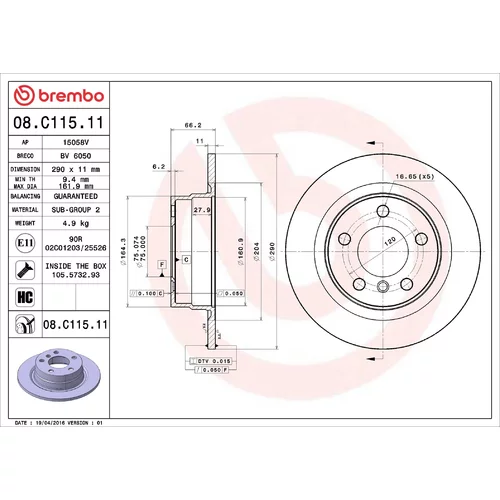 Brzdový kotúč BREMBO 08.C115.11