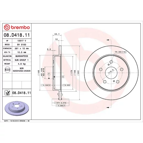 Brzdový kotúč BREMBO 08.D418.11