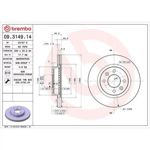 Brzdový kotúč BREMBO 09.3149.14