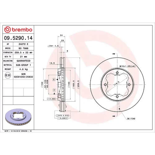 Brzdový kotúč BREMBO 09.5290.14