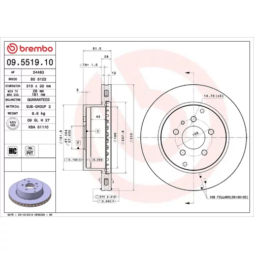 Brzdový kotúč BREMBO 09.5519.10