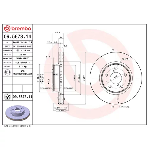 Brzdový kotúč BREMBO 09.5673.11