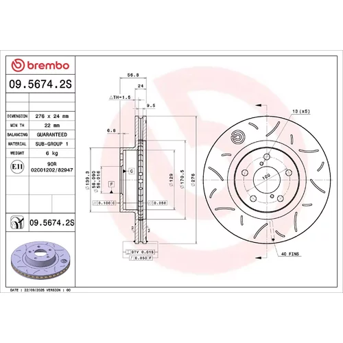 Brzdový kotúč BREMBO 09.5674.2S