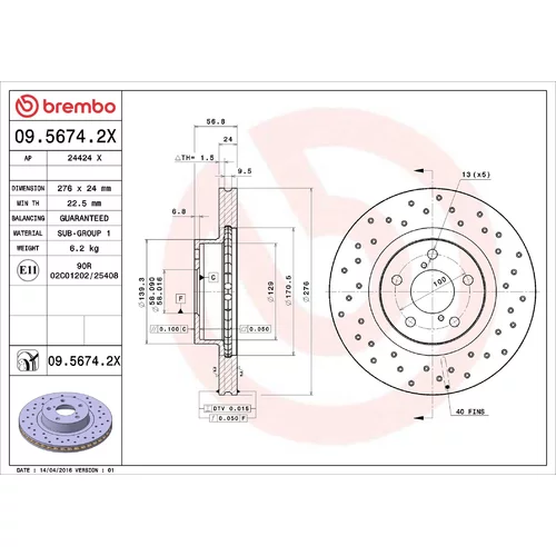 Brzdový kotúč BREMBO 09.5674.2X
