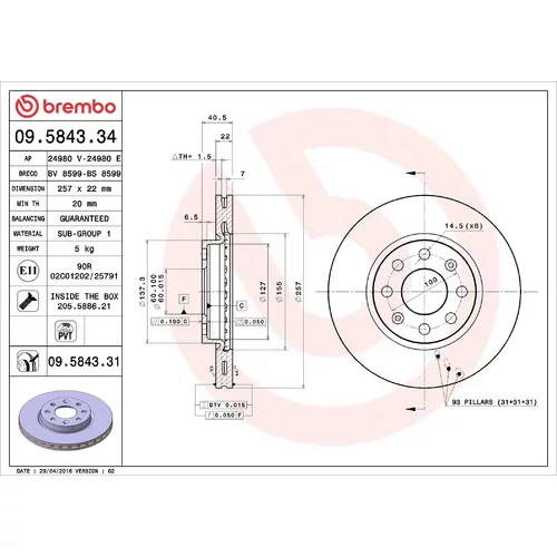 Brzdový kotúč BREMBO 09.5843.31