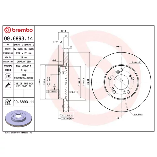 Brzdový kotúč BREMBO 09.6893.11