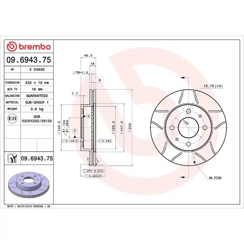 Brzdový kotúč BREMBO 09.6943.75