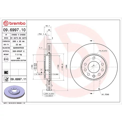 Brzdový kotúč BREMBO 09.6997.11
