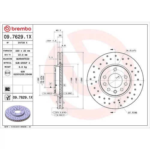 Brzdový kotúč BREMBO 09.7629.1X