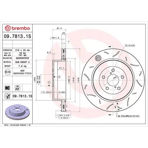 Brzdový kotúč 09.7813.1S /BREMBO/ - obr. 1