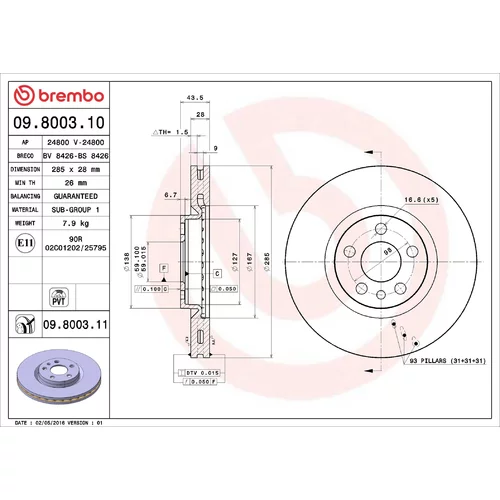 Brzdový kotúč BREMBO 09.8003.11