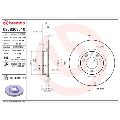 Brzdový kotúč BREMBO 09.8303.11