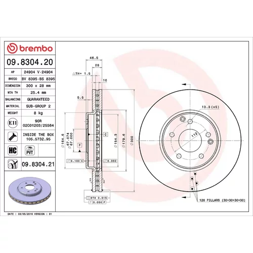 Brzdový kotúč BREMBO 09.8304.21