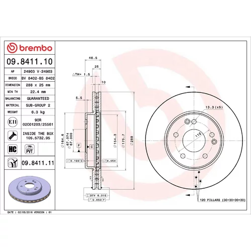 Brzdový kotúč BREMBO 09.8411.11