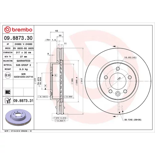 Brzdový kotúč BREMBO 09.8873.31