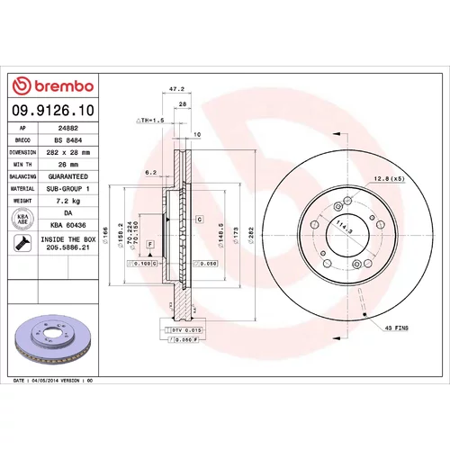 Brzdový kotúč BREMBO 09.9126.10
