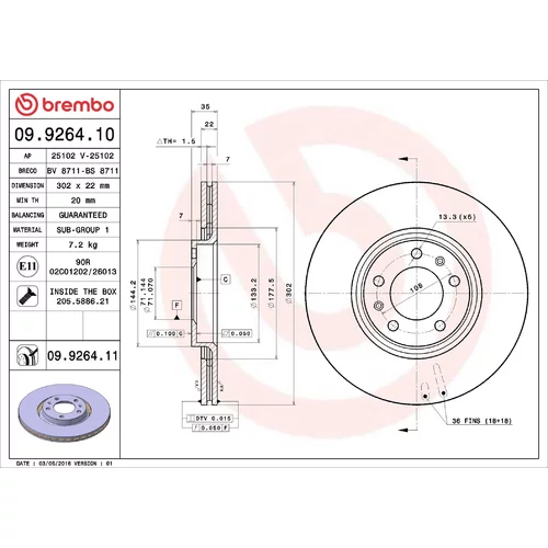 Brzdový kotúč BREMBO 09.9264.11