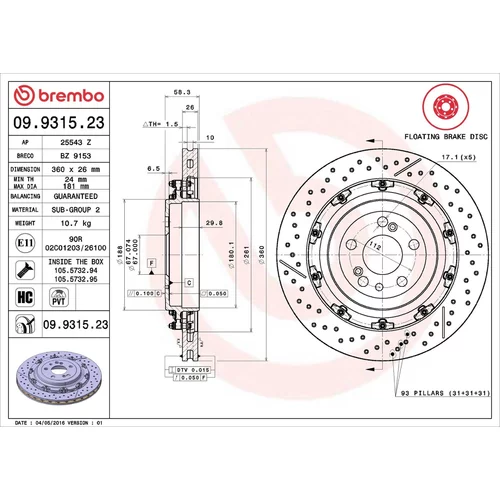 Brzdový kotúč BREMBO 09.9315.23