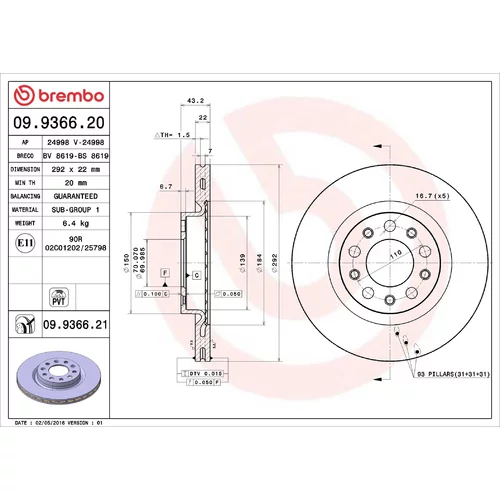 Brzdový kotúč BREMBO 09.9366.21