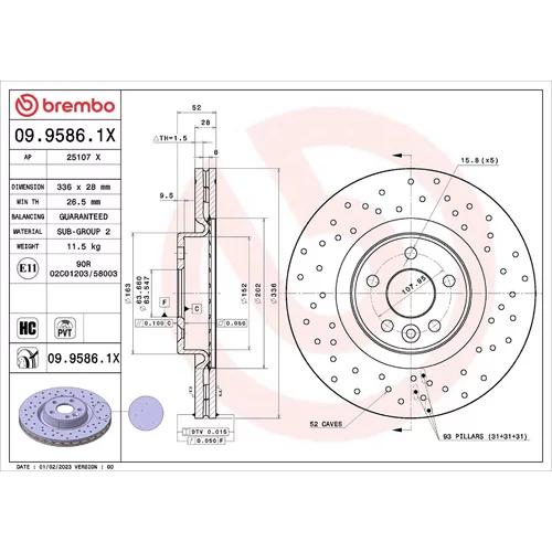 Brzdový kotúč BREMBO 09.9586.1X