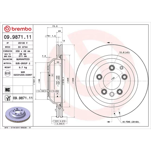 Brzdový kotúč BREMBO 09.9871.11