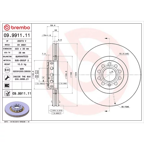 Brzdový kotúč BREMBO 09.9911.11
