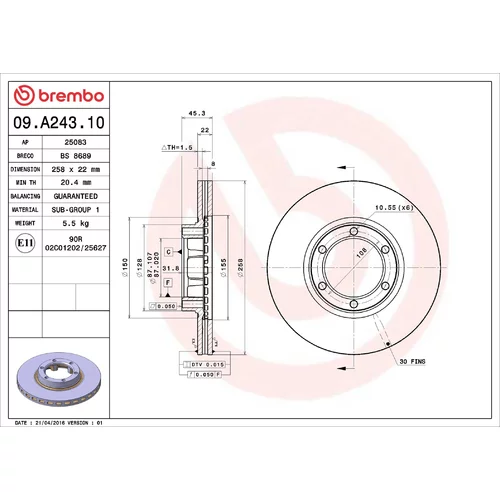 Brzdový kotúč BREMBO 09.A243.10