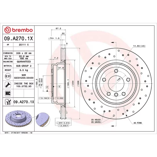 Brzdový kotúč BREMBO 09.A270.1X