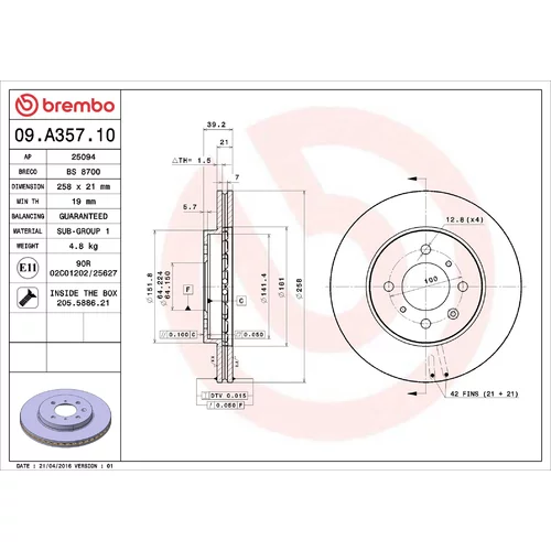 Brzdový kotúč BREMBO 09.A357.10