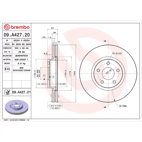 Brzdový kotúč BREMBO 09.A427.21
