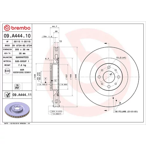 Brzdový kotúč BREMBO 09.A444.10