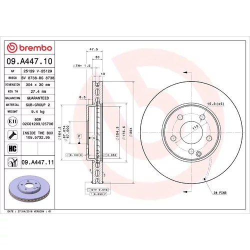 Brzdový kotúč BREMBO 09.A447.11