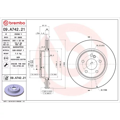 Brzdový kotúč BREMBO 09.A742.21