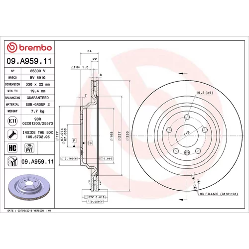 Brzdový kotúč BREMBO 09.A959.11