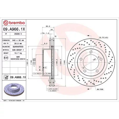 Brzdový kotúč BREMBO 09.A966.1X