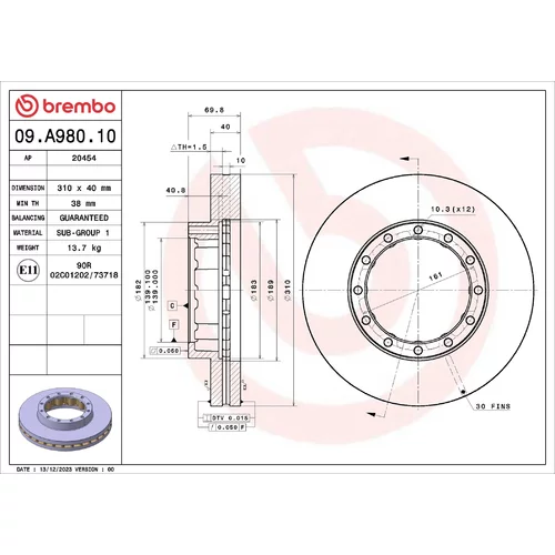 Brzdový kotúč BREMBO 09.A980.10