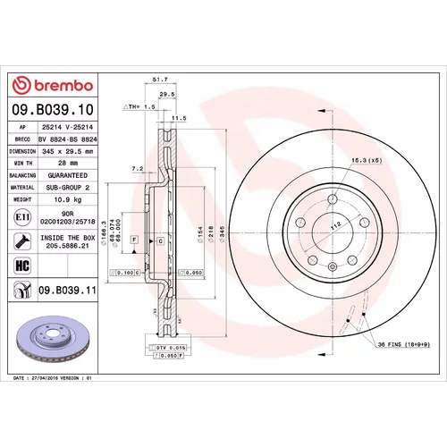 Brzdový kotúč BREMBO 09.B039.11