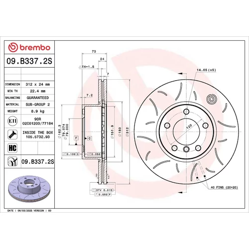 Brzdový kotúč BREMBO 09.B337.2S