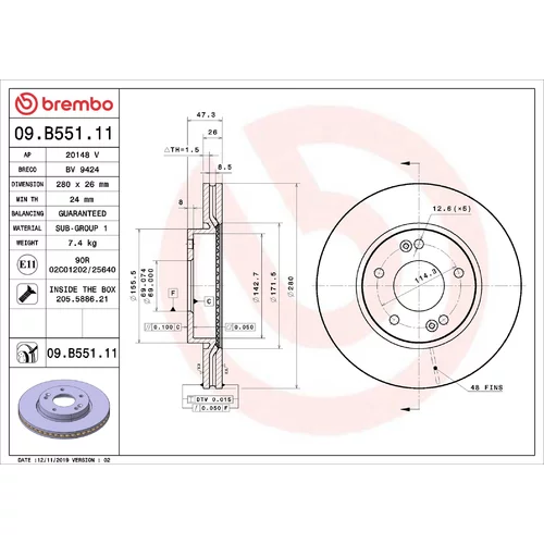 Brzdový kotúč BREMBO 09.B551.11