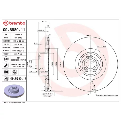 Brzdový kotúč BREMBO 09.B980.11