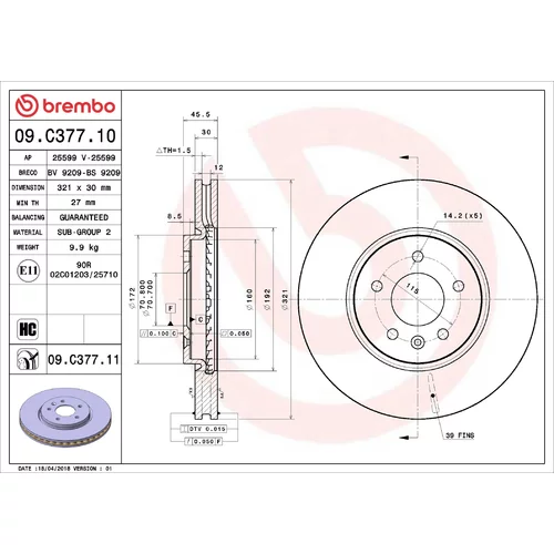 Brzdový kotúč BREMBO 09.C377.11