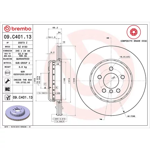 Brzdový kotúč BREMBO 09.C401.13