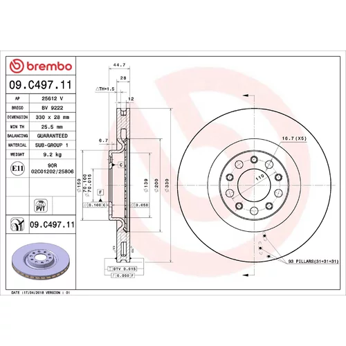 Brzdový kotúč BREMBO 09.C497.11